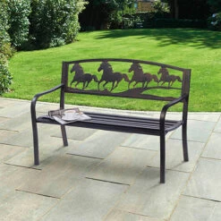 Strong Galloping Horses Garden Bench